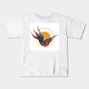 Swallow Bird Tattoo in Engraving Style. Kids T-Shirt